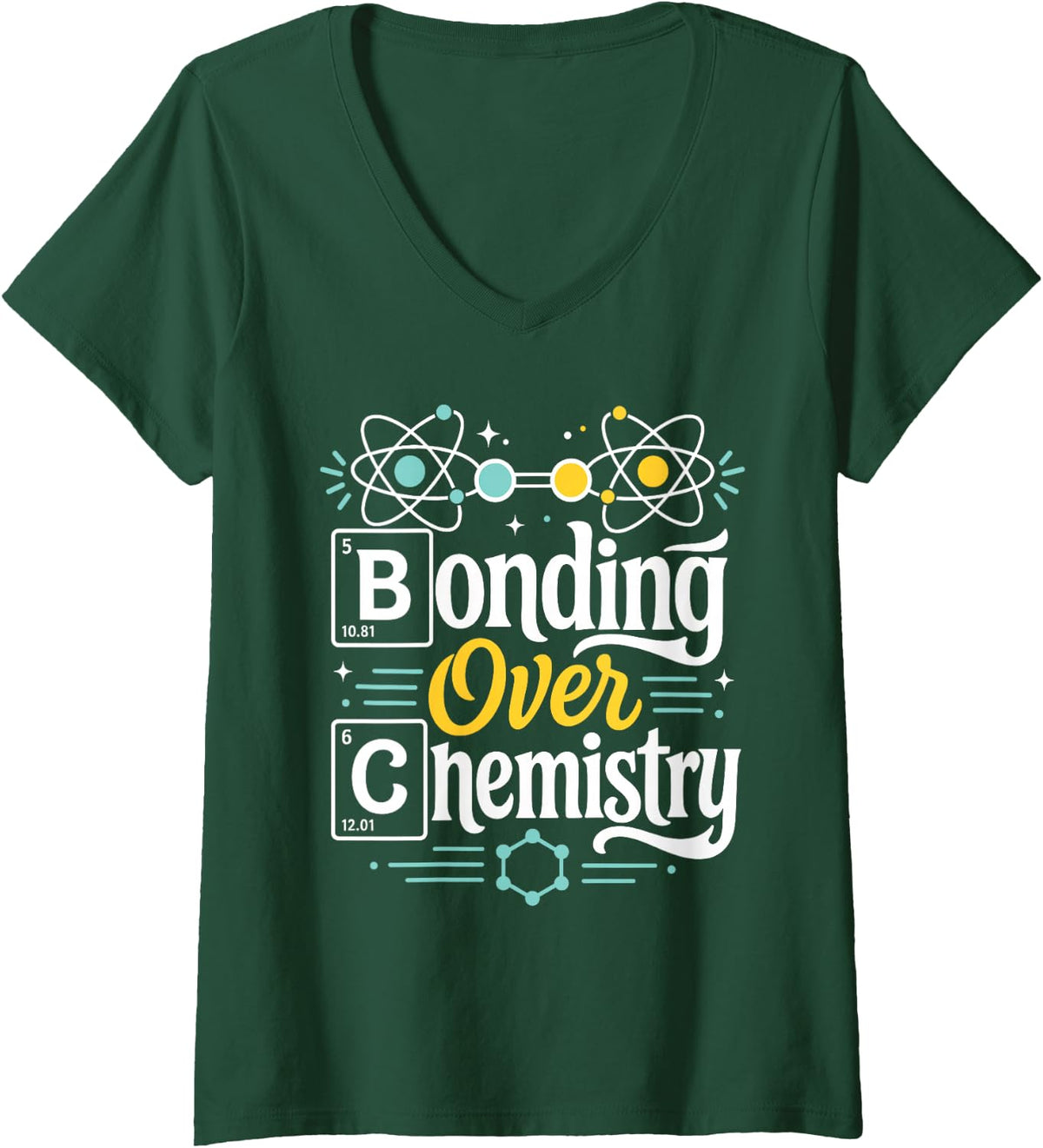 Women's Bonding Over Chemistry Science Teacher Student V-Neck T-Shirt - Dark Green