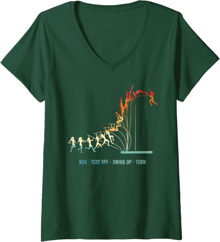 Women's Run - Take Off - Swing Up - Turn V-Neck T-Shirt - Dark Green
