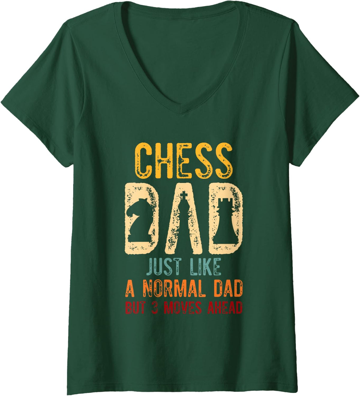 Women's Mens Chess Dad 3 Moves Ahead Chess Playing Father V-Neck T-Shirt - Dark Green