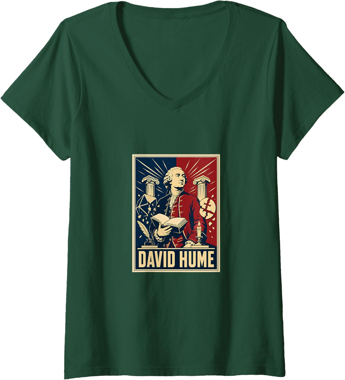 Women's Enlightenment Thinker David Hume Philosophy V-Neck T-Shirt - Dark Green