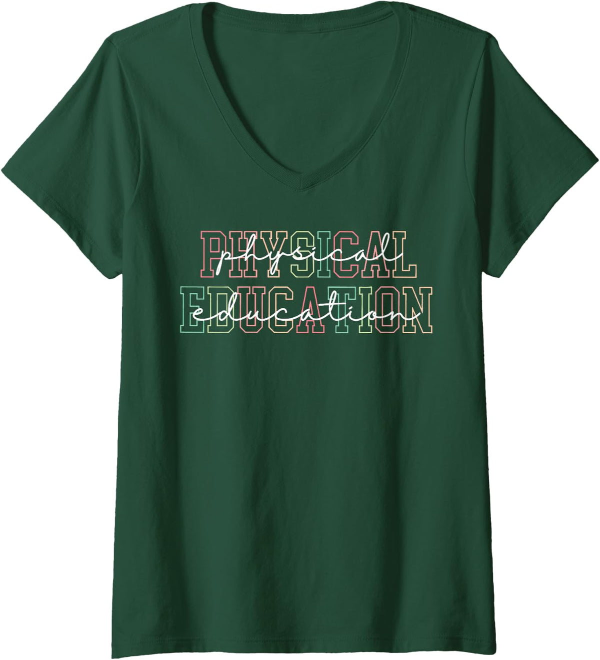 Women's Physical Education PE Teacher Coach Back to School Retro V-Neck T-Shirt - Dark Green