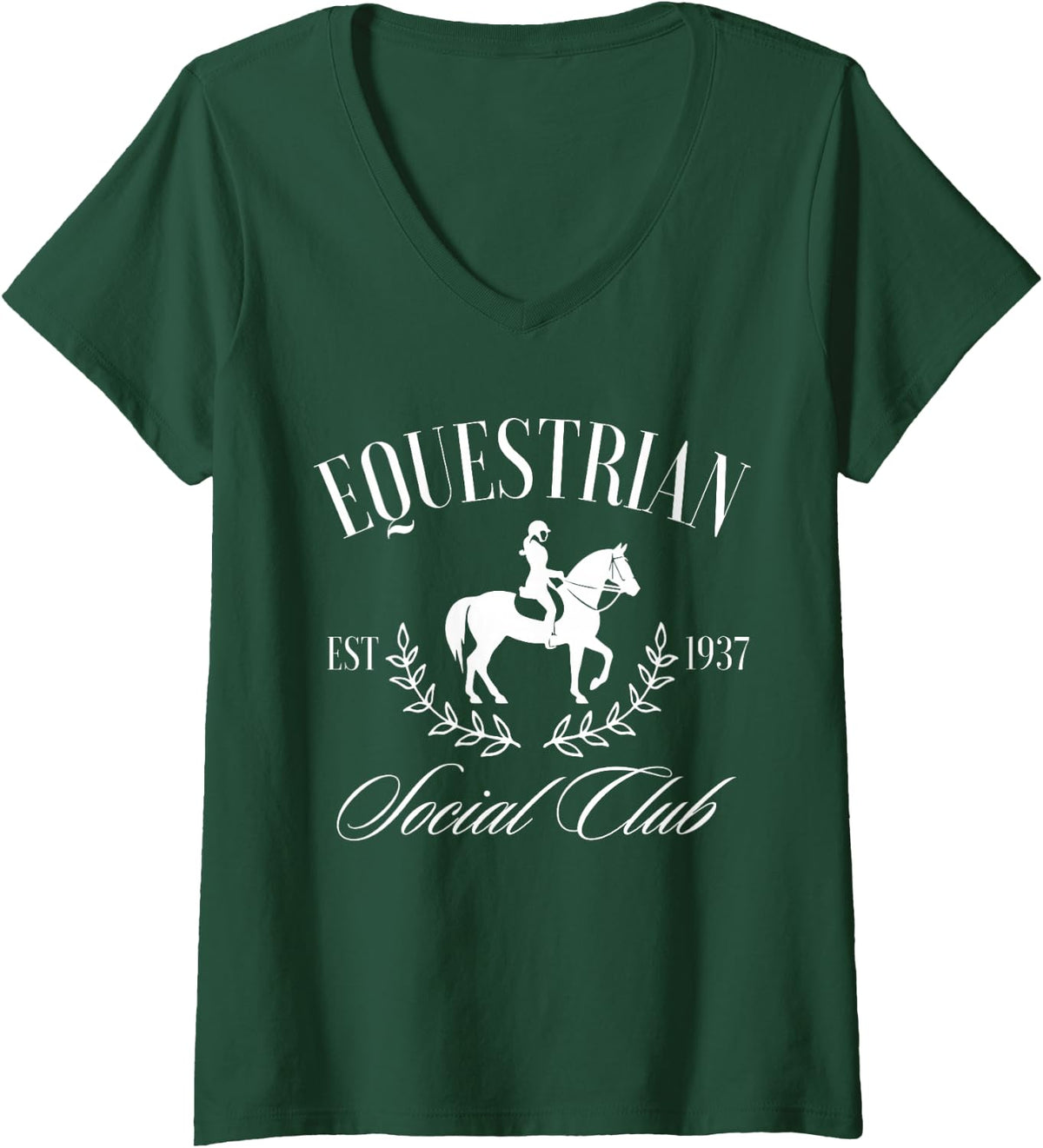 Womens Equestrian Social Club Horses Lover Equestrian Enthusiast V-Neck T-Shirt - Dark Green
