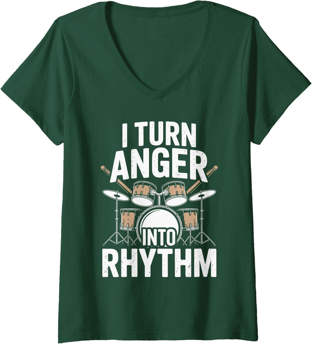 Women's I Turn Anger Into Rhythm Drumming Funny Drummer Band V-Neck T-Shirt - Dark Green