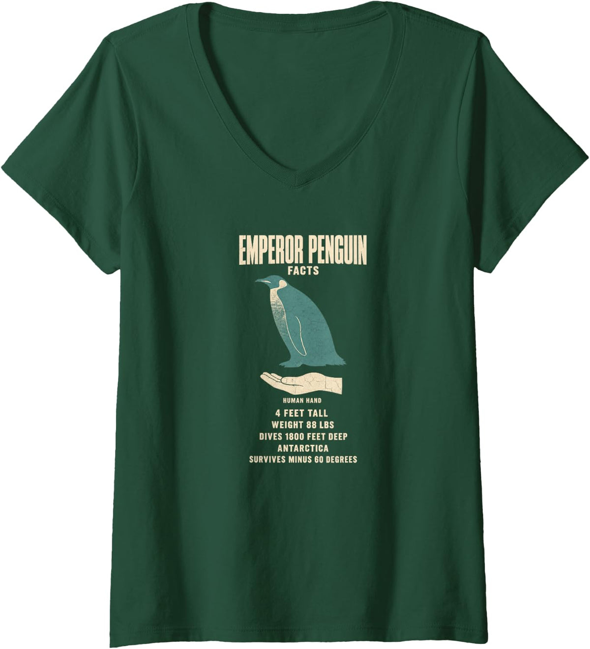 Women's Emperor Penguin Facts Animal Record Size Comparison Chart V-Neck T-Shirt - Dark Green