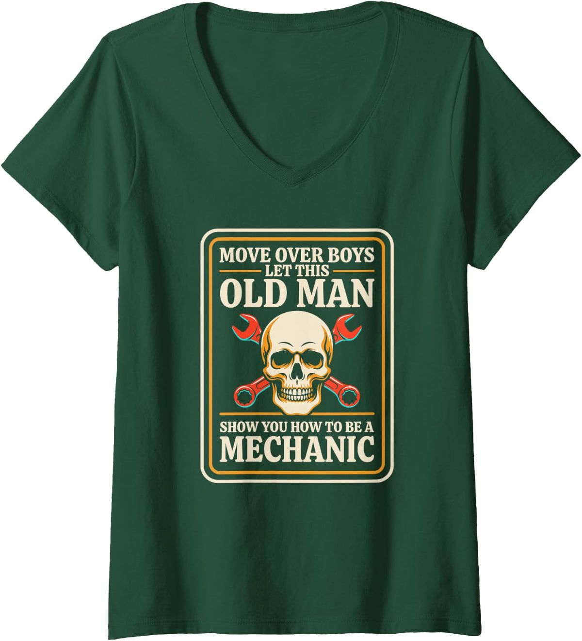 Women's Old Man Auto Mechanic Who Learned Every Car The Hard Way V-Neck T-Shirt - Dark Green
