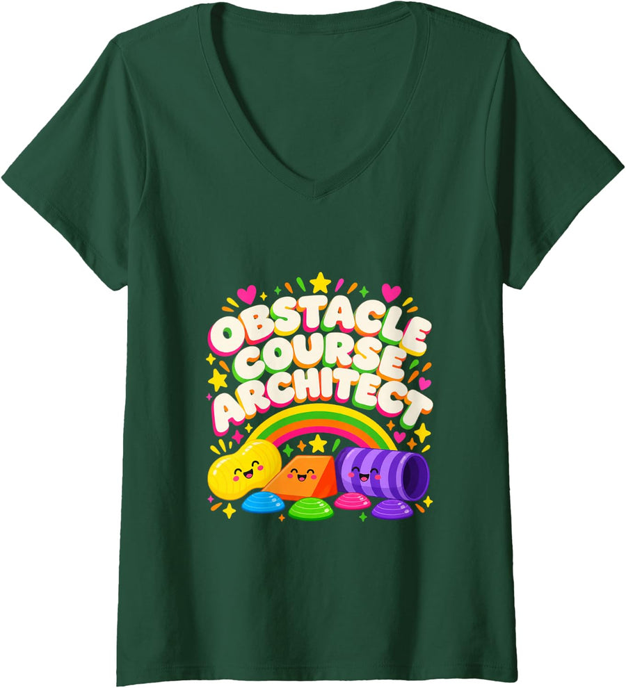 Women's Obstacle Course Architect Pediatric Physical Therapy PT V-Neck T-Shirt - Dark Green