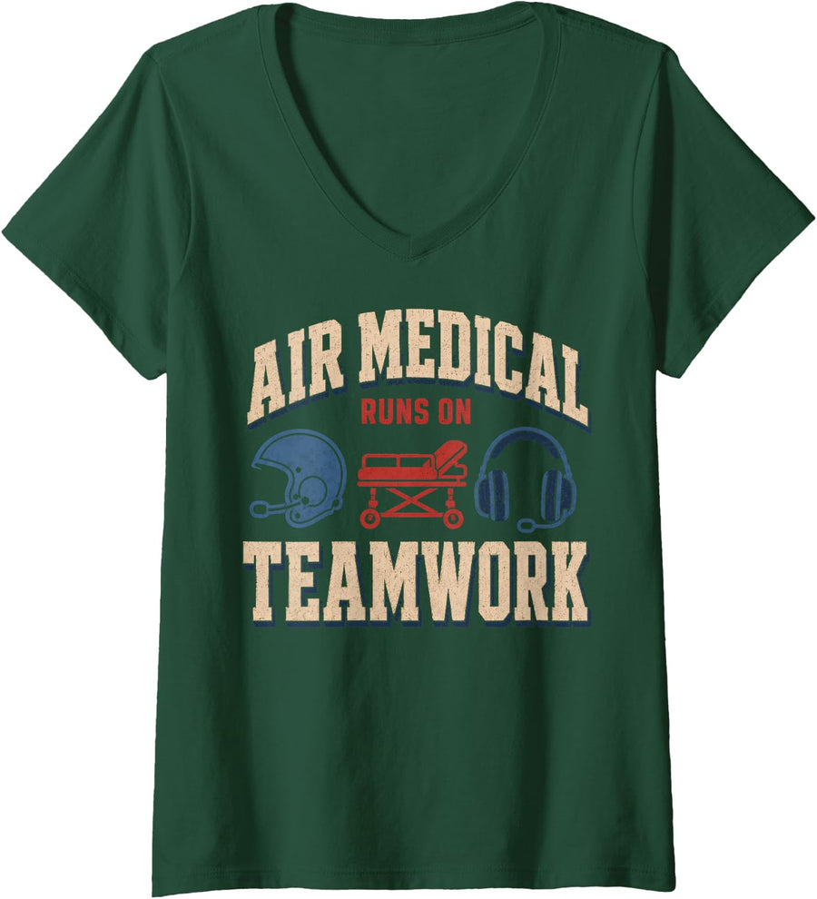 Women's Flight Nurse Flight Paramedic Air Medical Crew Gift V-Neck T-Shirt - Dark Green