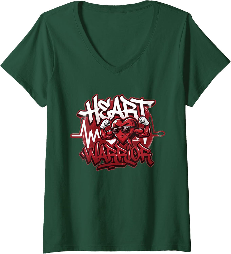 Women's Cool Open Heart Surgery Support CHD Awareness V-Neck T-Shirt - Dark Green