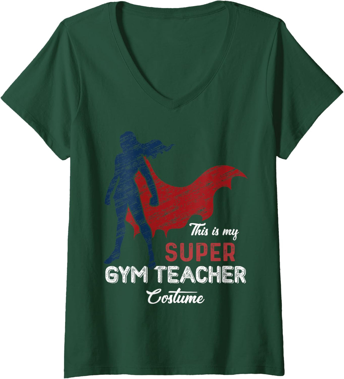 Women's This is My Super Gym Teacher Costume Halloween V-Neck T-Shirt - Dark Green