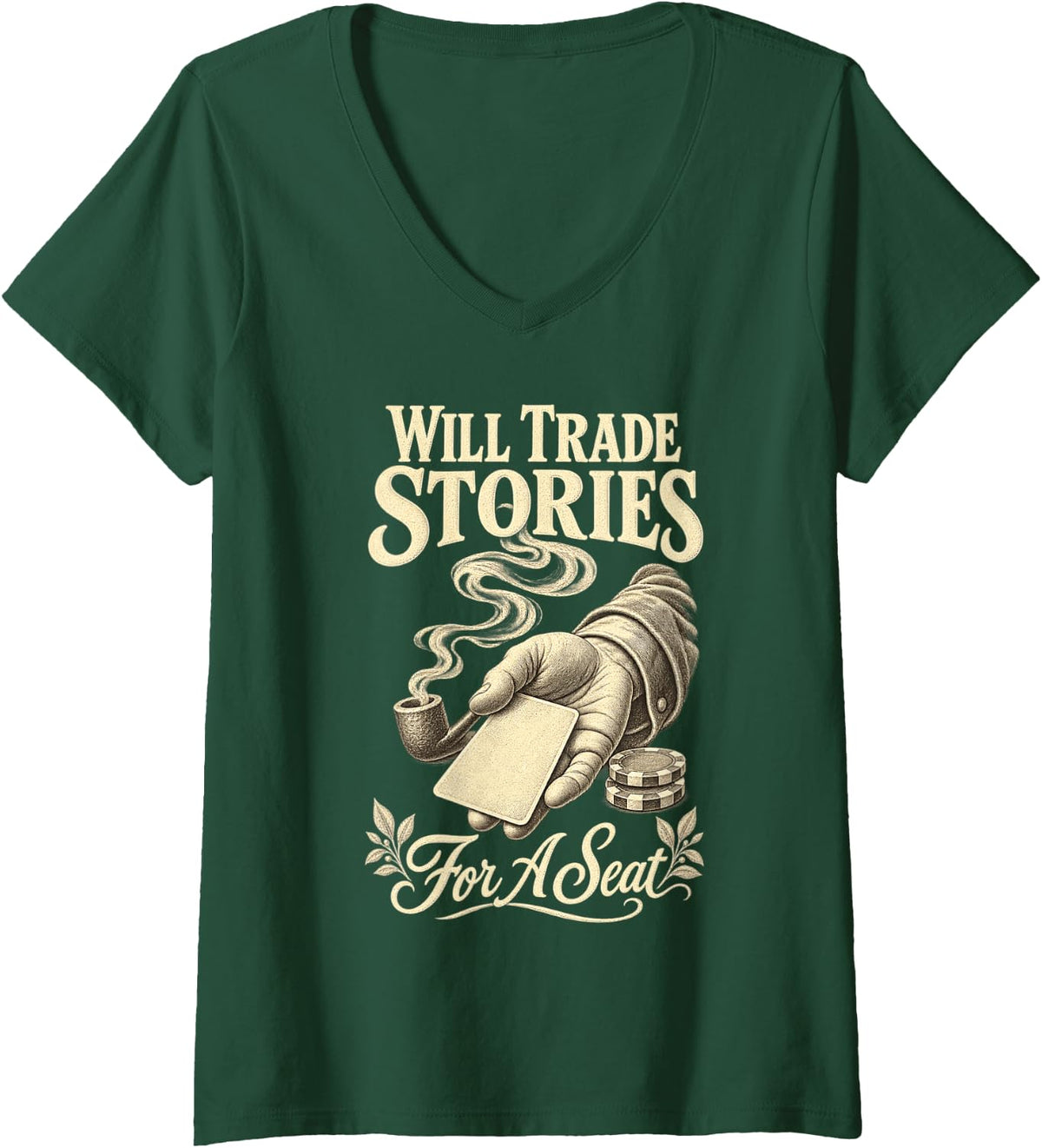 Women's Poker Chips Card Game Player Vintage Cards Lover Men Dad V-Neck T-Shirt - Dark Green