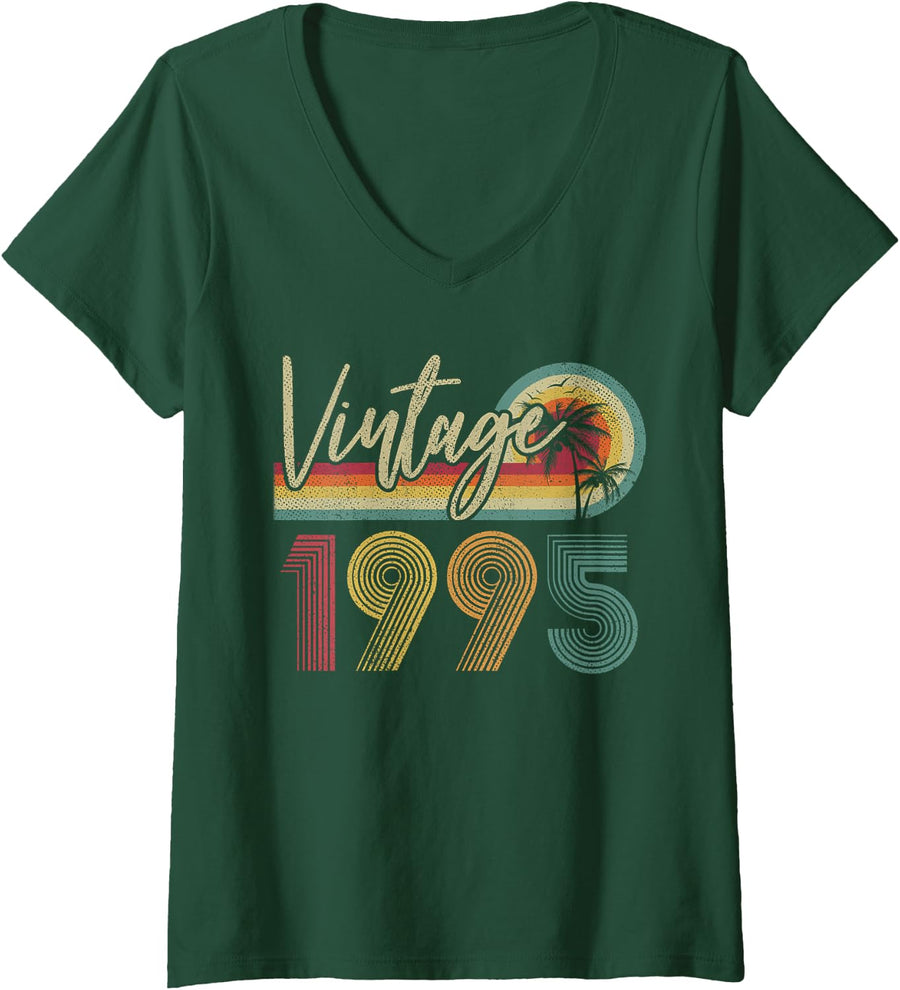 Women's Vintage 1995 31st Birthday 31 Years Old Retro - Classic V-Neck T-Shirt - Dark Green