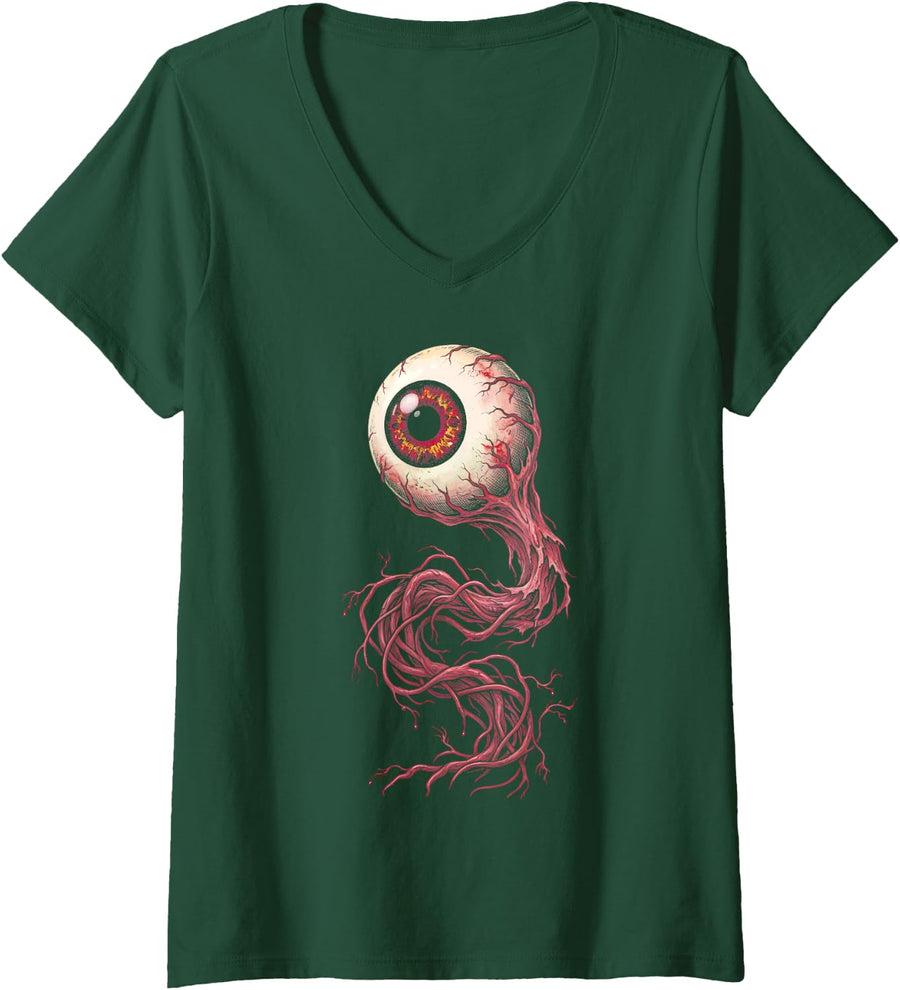 Women's Ophthalmology Nurse Halloween Detached Eyeball Optometry V-Neck T-Shirt - Dark Green