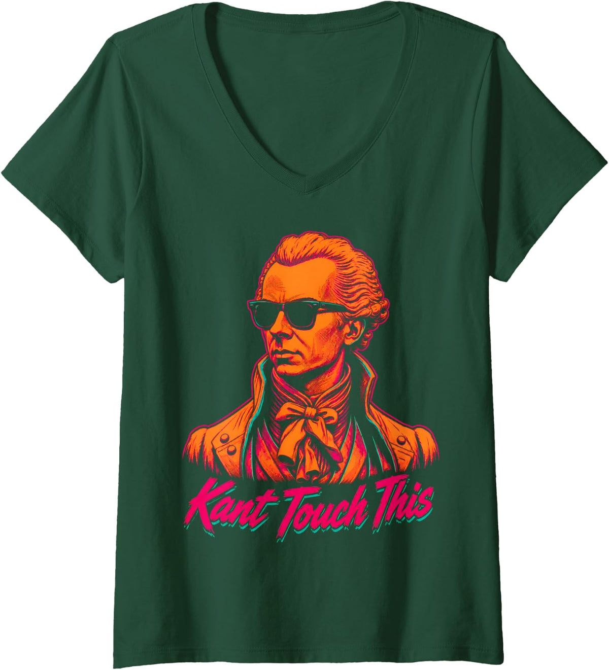Women's Kant Touch This Funny Philosophy Retro Humor V-Neck T-Shirt - Dark Green