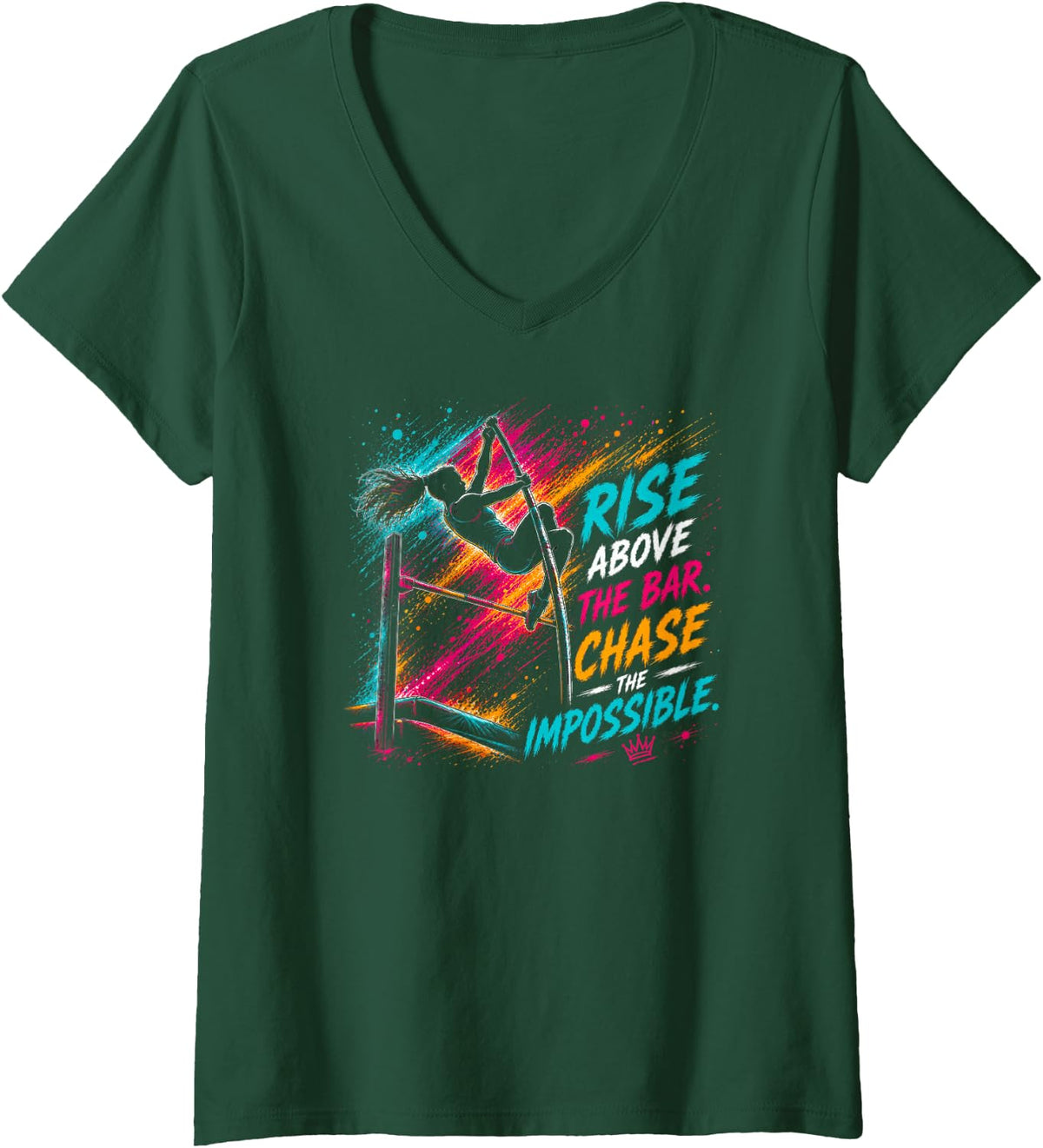 Women's Girls Track Pole Vault Athlete Rise Above Chase Impossible V-Neck T-Shirt - Dark Green