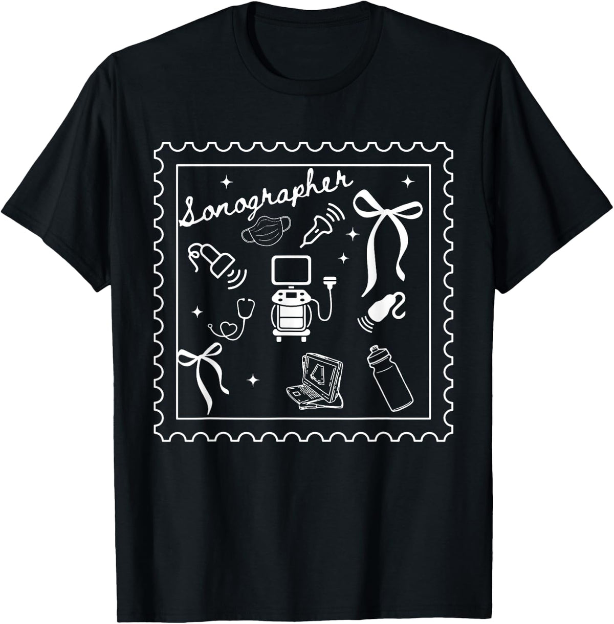 Stamp Coquette Sonography Sonographer Ultrasound Tech RDMS T-Shirt - Black