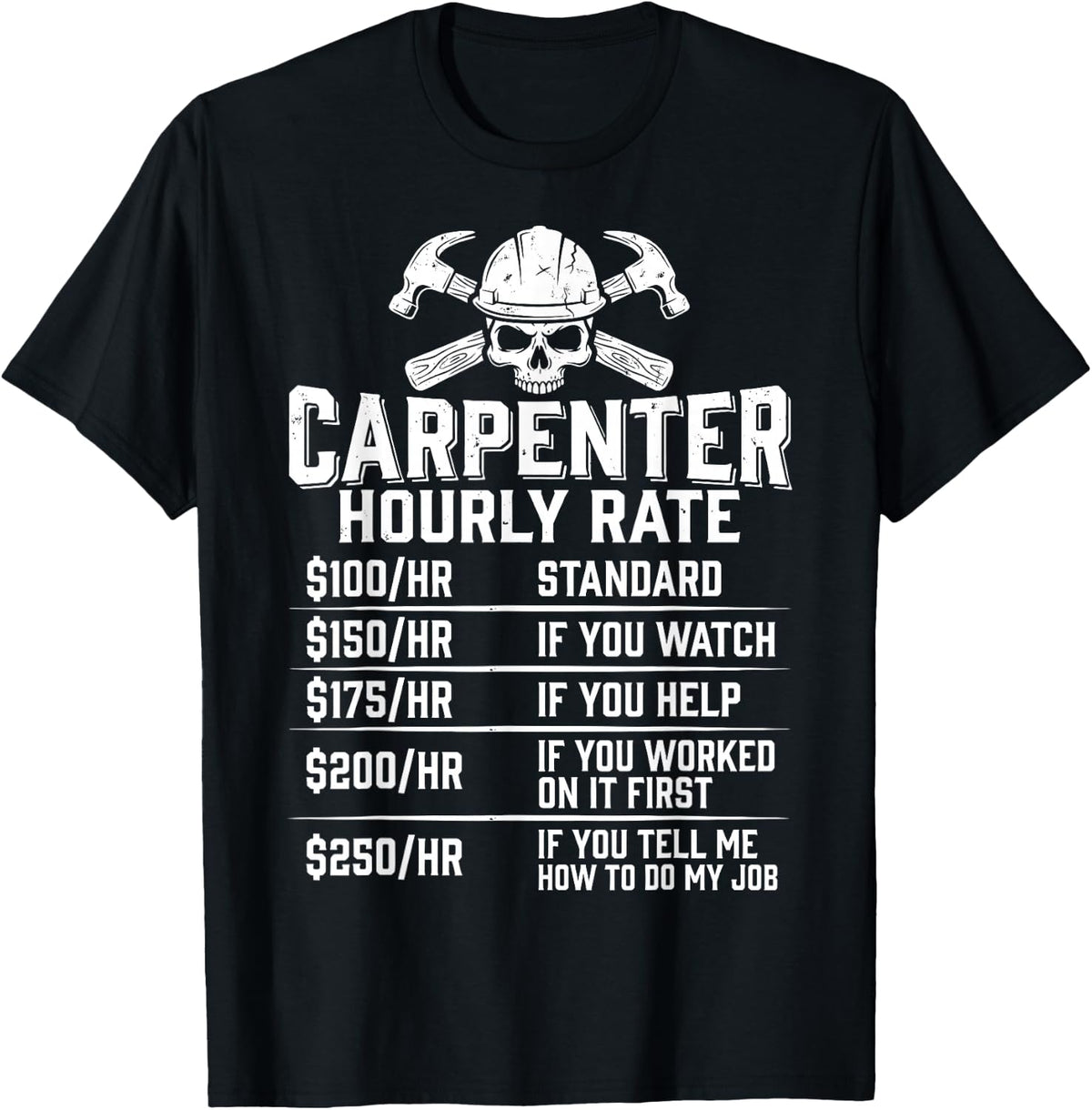 Carpenter Hourly Rate Funny Carpenter Woodworker Woodworking T-Shirt - Black