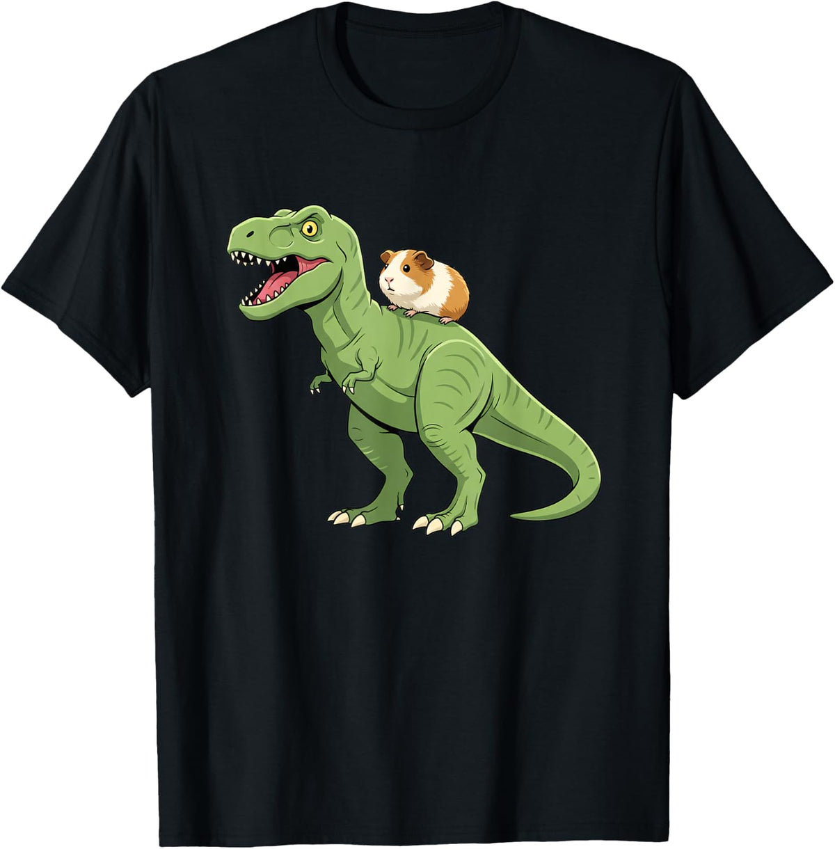 Mythical & Prehistoric with Guinea Pig Funny Dinosaur T-Shirt - Black