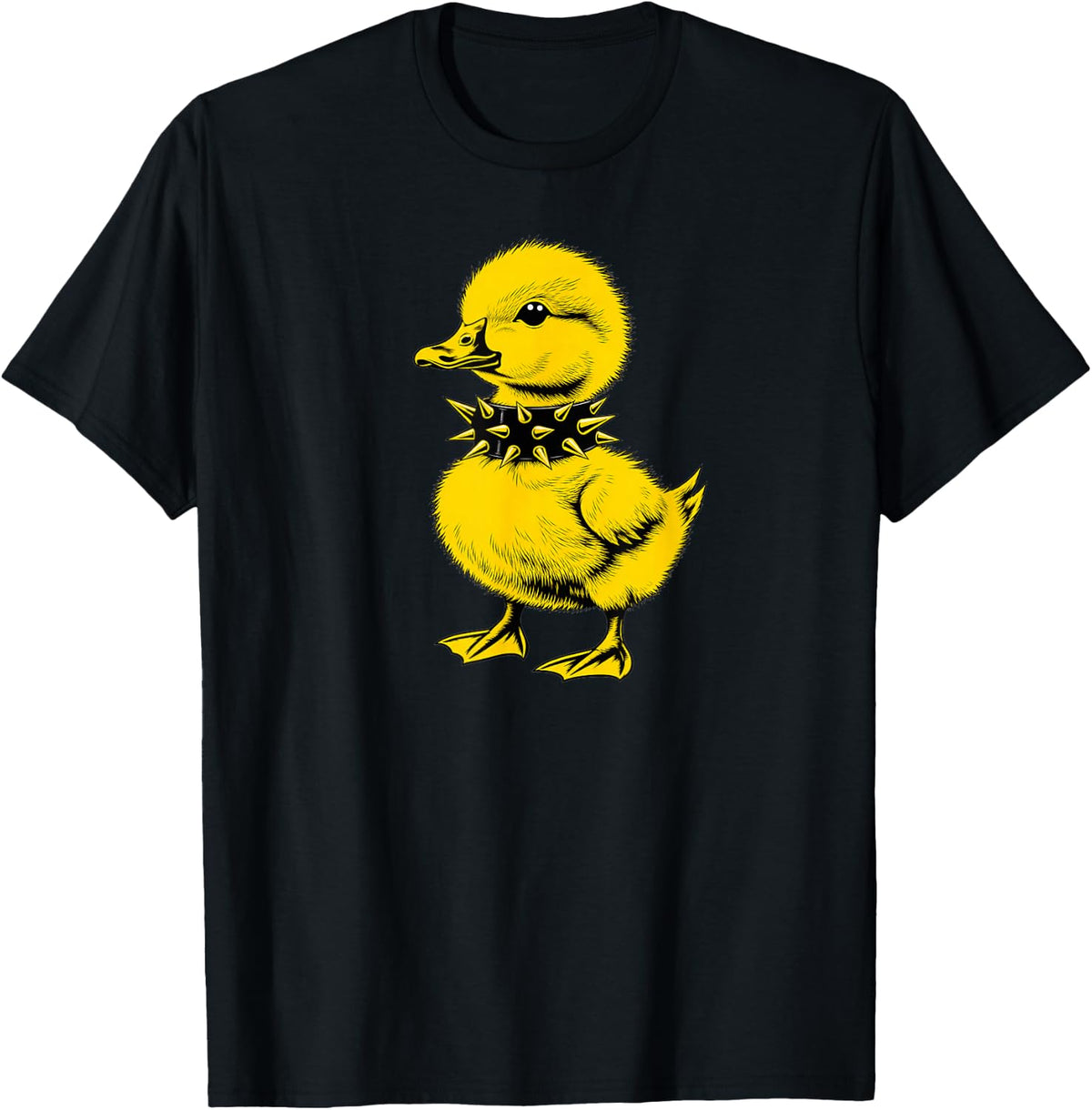 Punk Rock Duck Spiked Collar Metal Rock & Roll Animal Art T-Shirt - Black