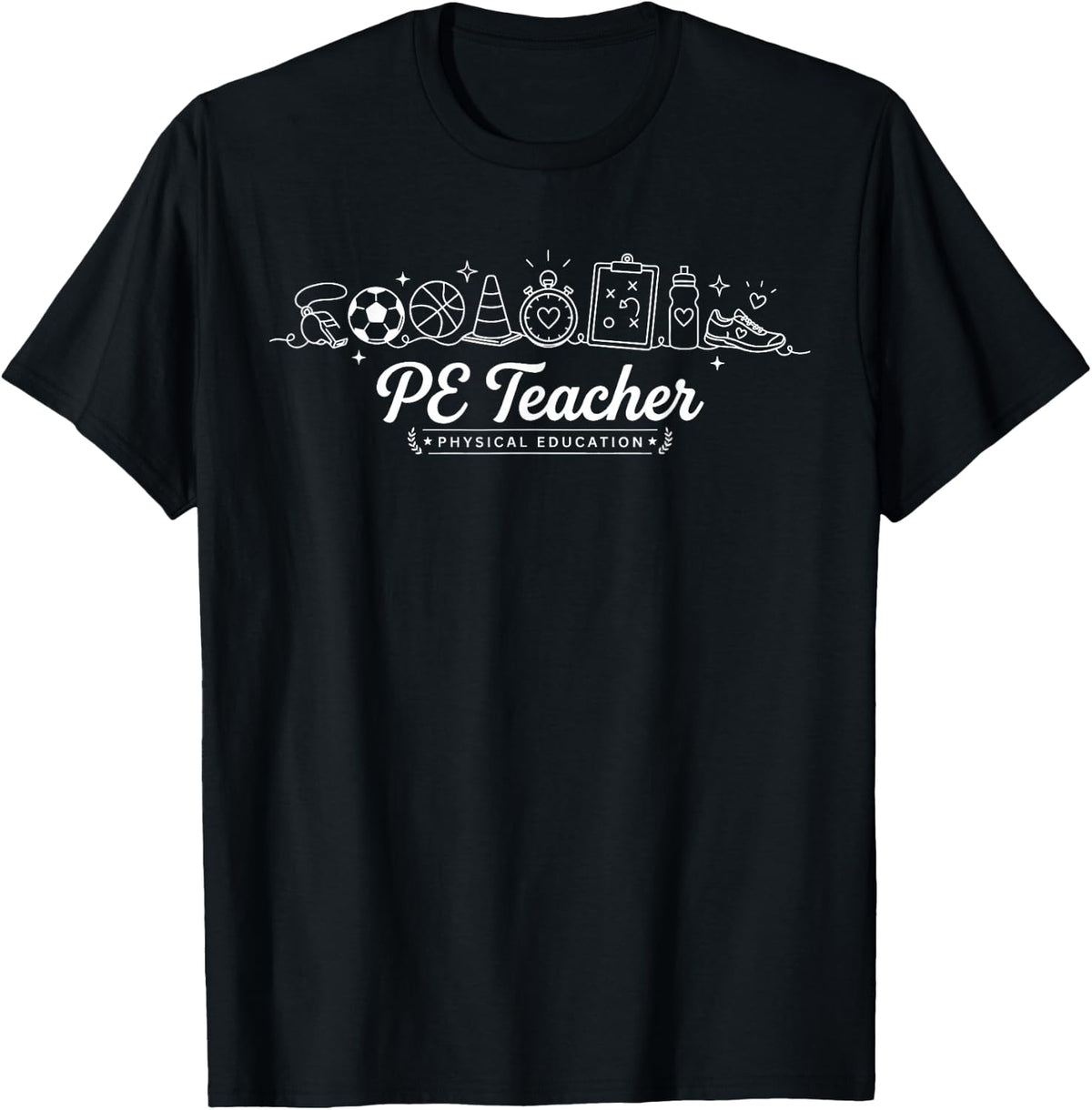 PE Teacher Physical Education Minimalist Sports Icons T-Shirt - Black