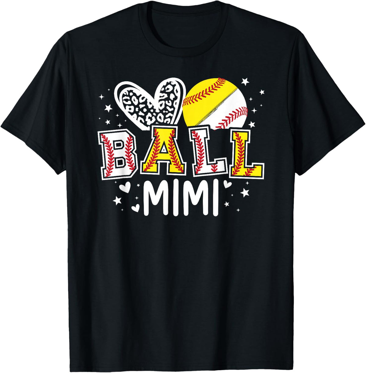 Ball Mimi Heart Baseball Softball Mimi of Ballers T-Shirt - Black