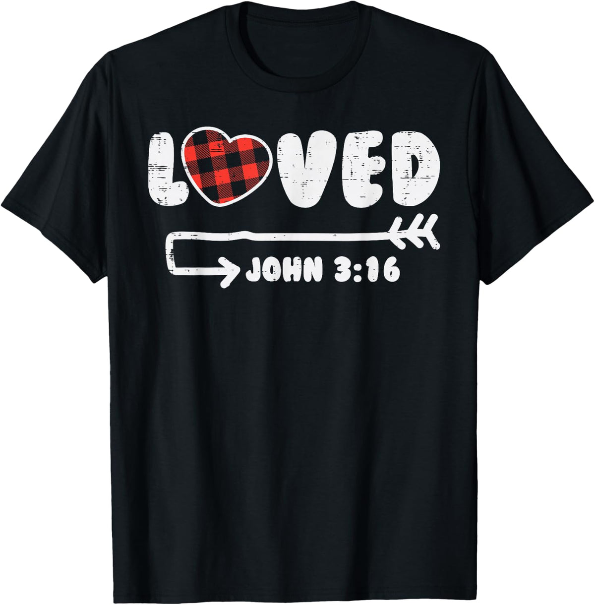 Loved John 3:16 Heart Valentines Day Bible Christian Gift T-Shirt - Black