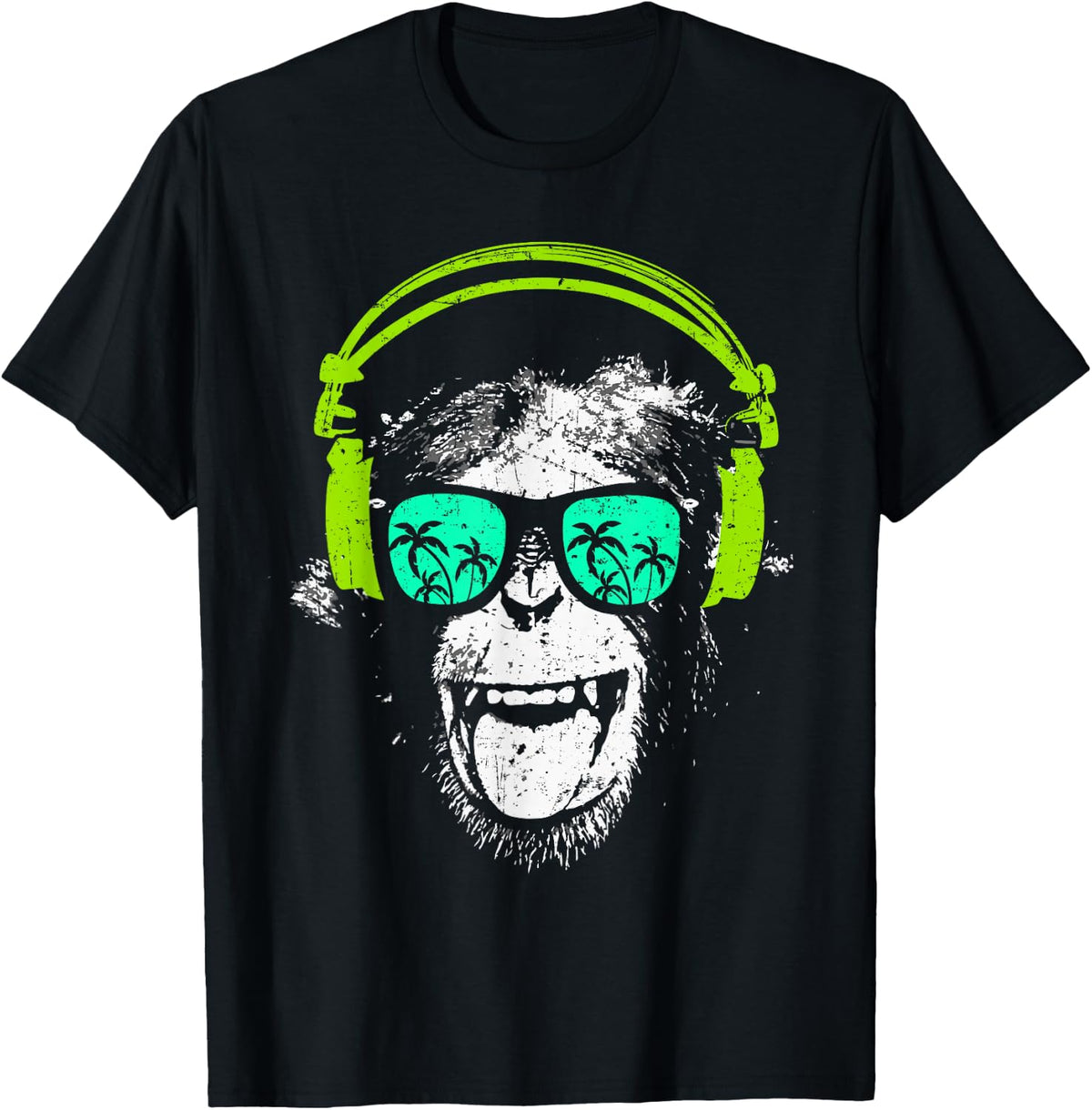 Monkey DJ with headphones and sunglasses gift idea T-Shirt - Black