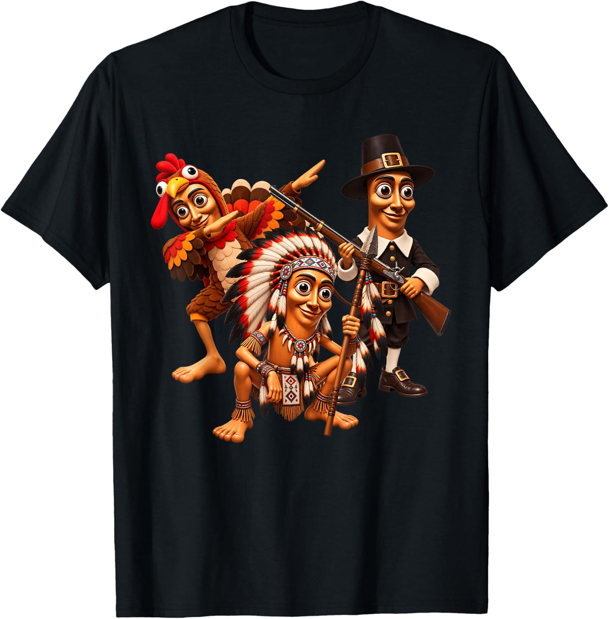 Turkey Hunter Thanksgiving Meme Tung Sahur Pilgrim Costume T-Shirt - Black