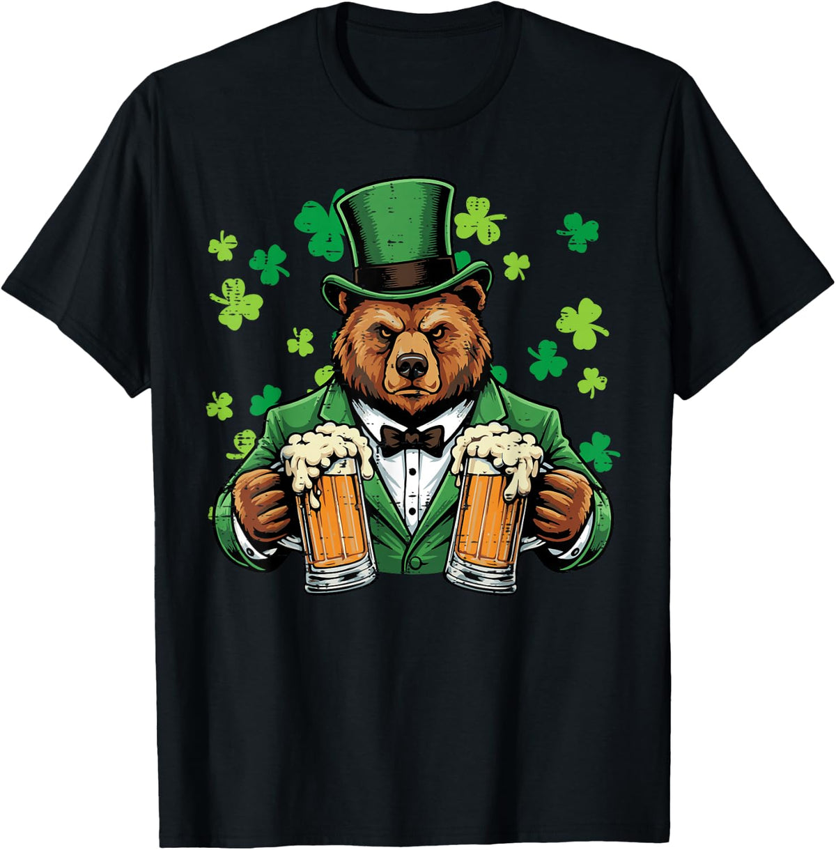 St Patricks Day Bear Funny Irish Pub Paddys Men Women T-Shirt - Black