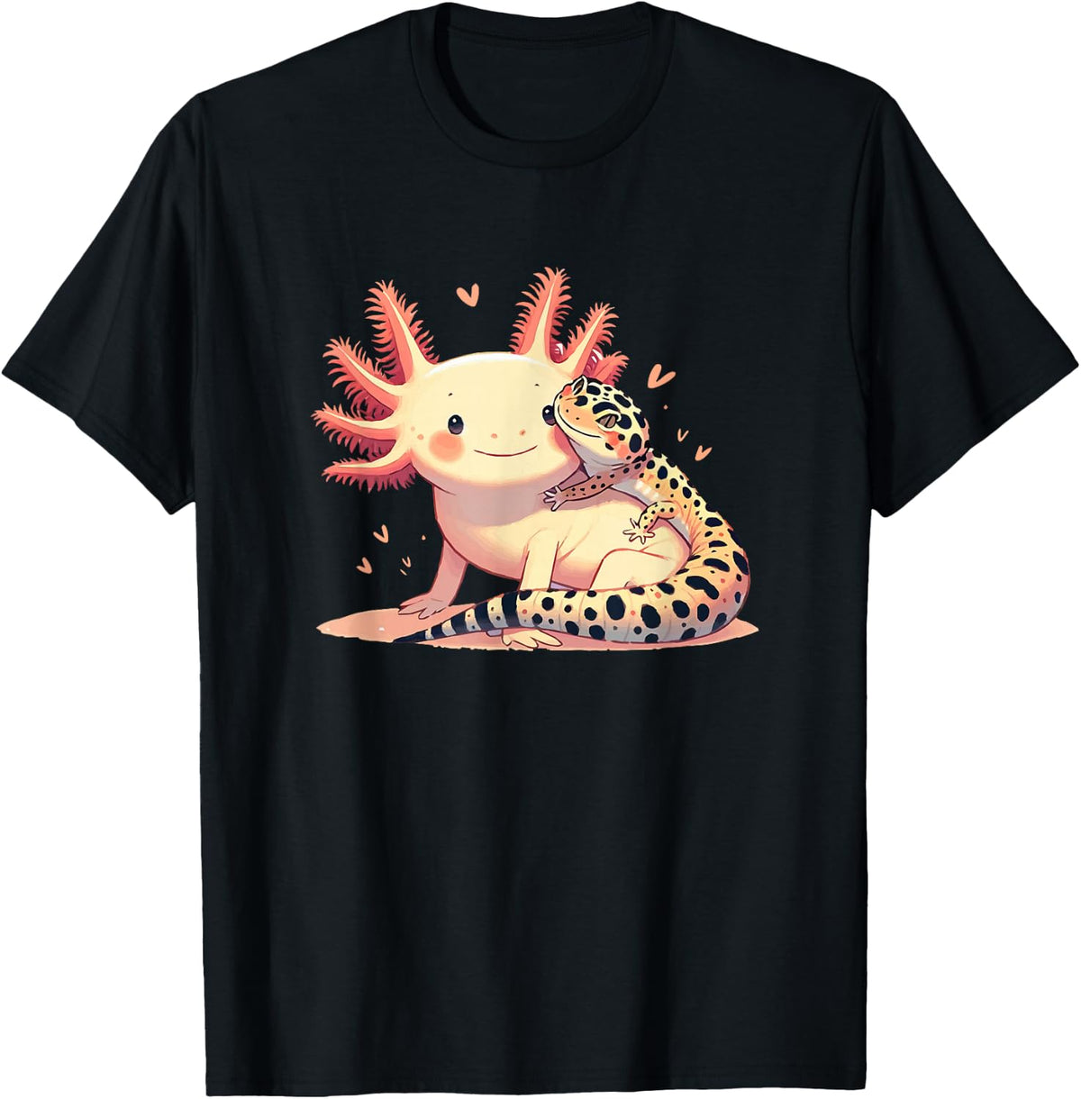Gecko Owner Pet Herpetology Leopard Gecko Hugging Axolotl T-Shirt - Black