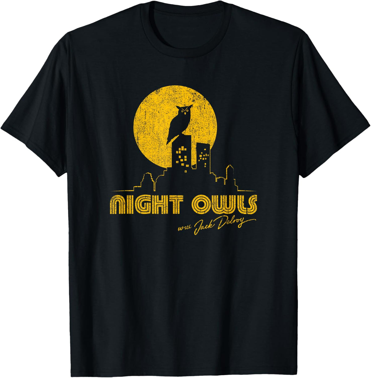 Vintage Night Owls Retro Bird Design T-Shirt - Black