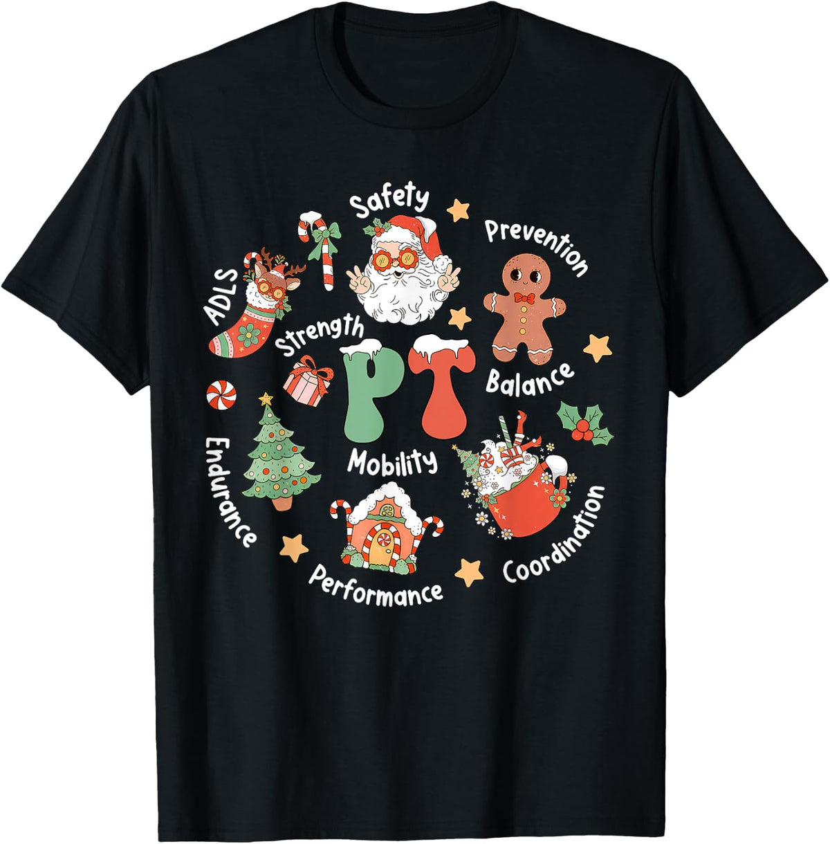 PT Physical Therapy Santa Squad Christmas Physical Therapist T-Shirt - Black