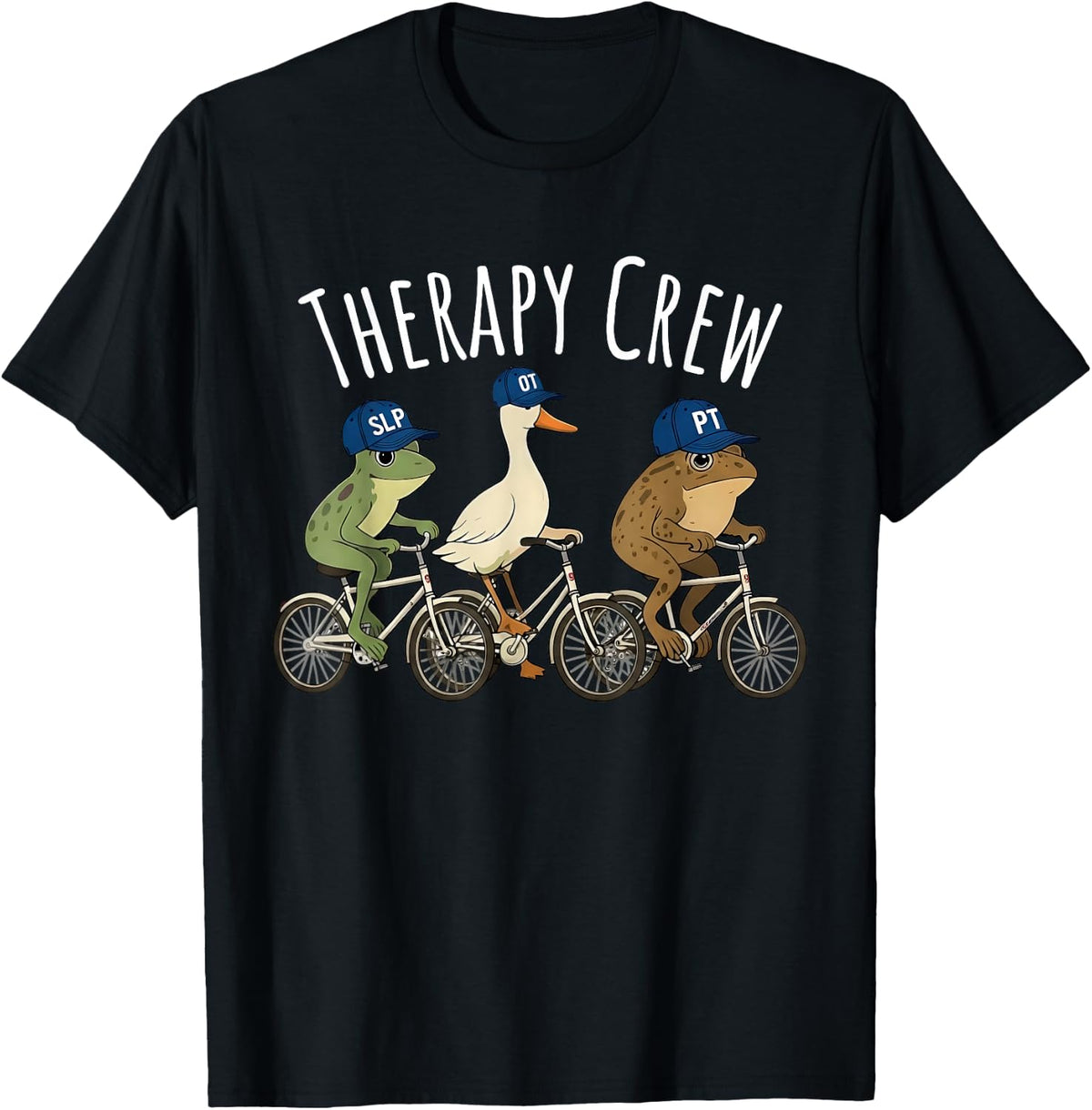 Therapy Crew OT PT SLP Physical Cute Frog Goose Rehab Team T-Shirt - Black