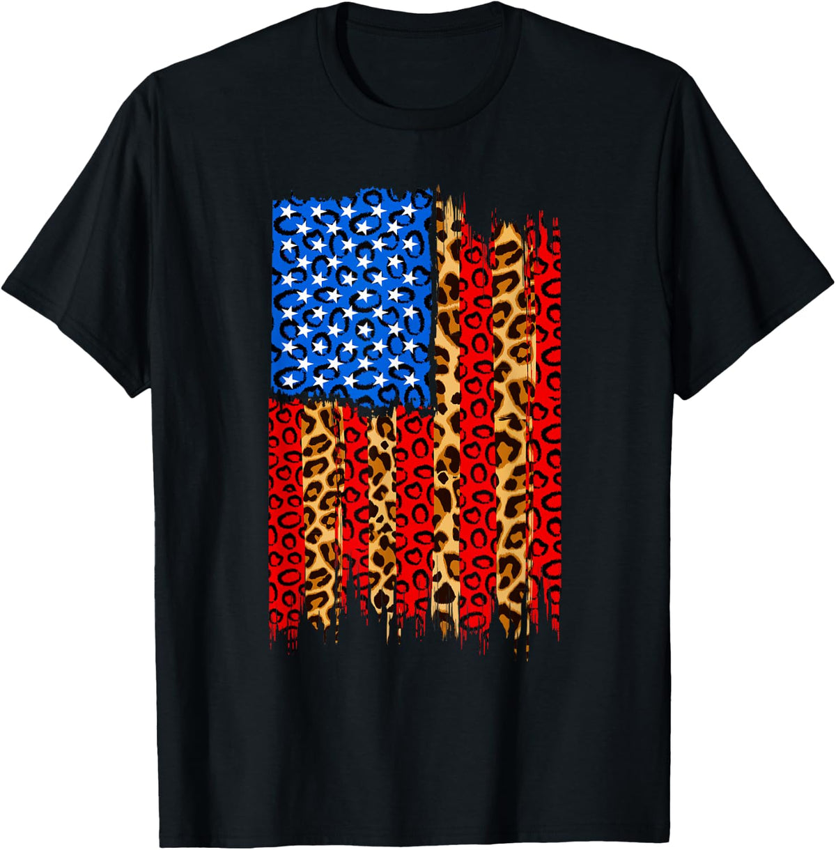 Leopard Print Cheetah American Flag 4th Of July Independence T-Shirt - Black