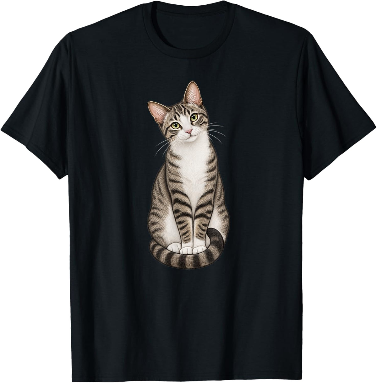 Womens Moms Sitting Gray Brown White Tabby Cat Lover T-Shirt - Black