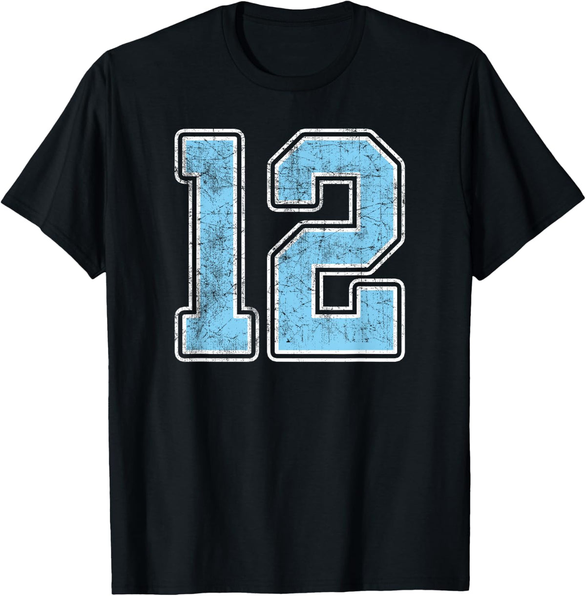 Baby Blue White Number 12 Jersey Player Uniform #12 T-Shirt - Black