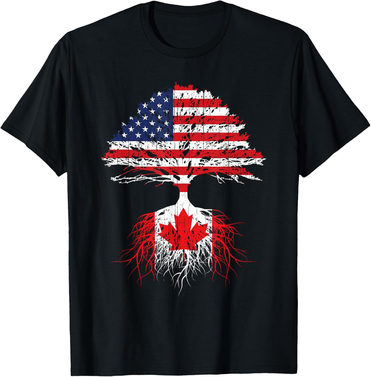 Canadian Roots American Grown Canada Flag Tshirt Men Women T-Shirt - Black