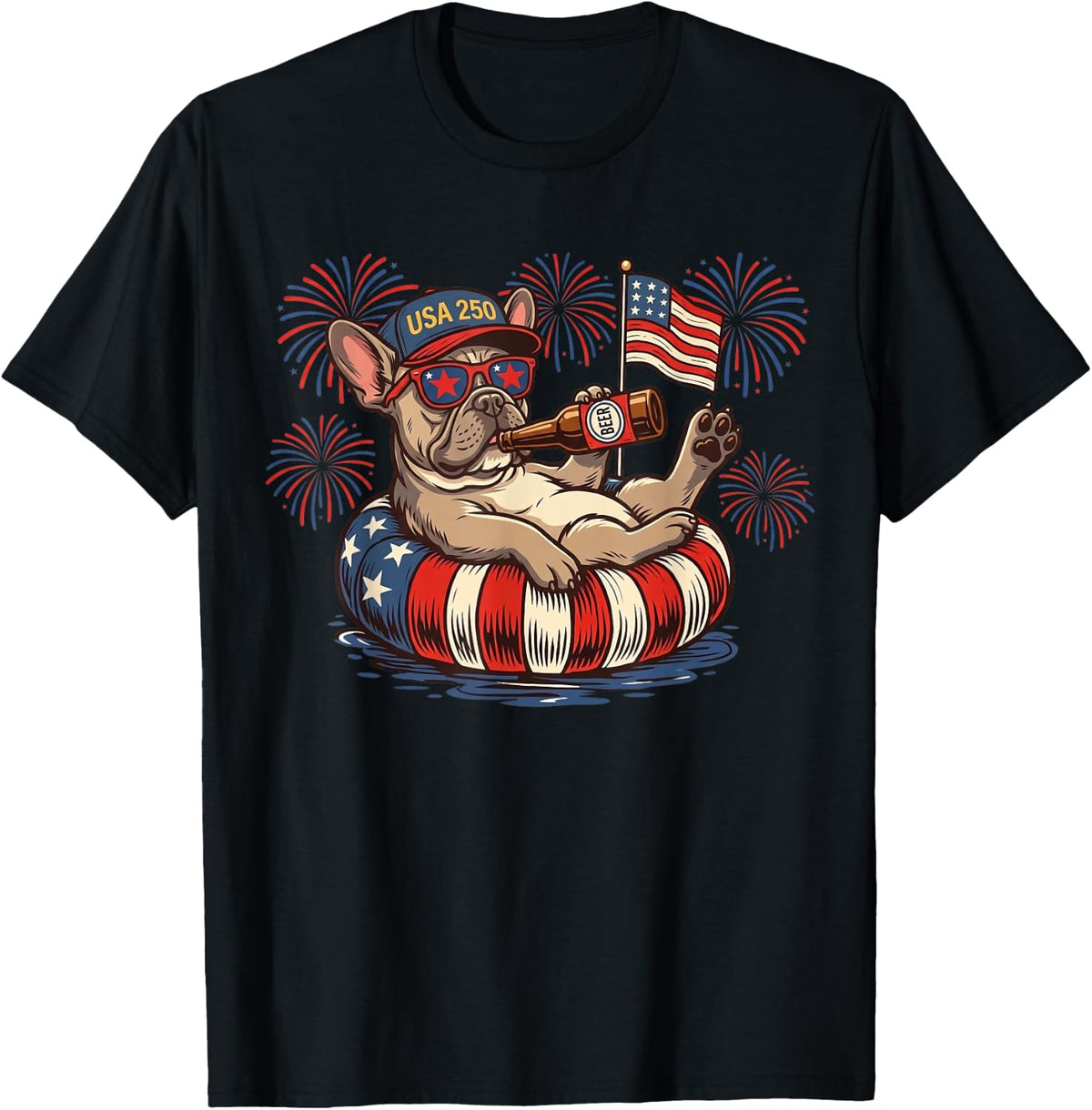French Bulldog Dog 250th America Patriotic USA 4th of July T-Shirt - Black