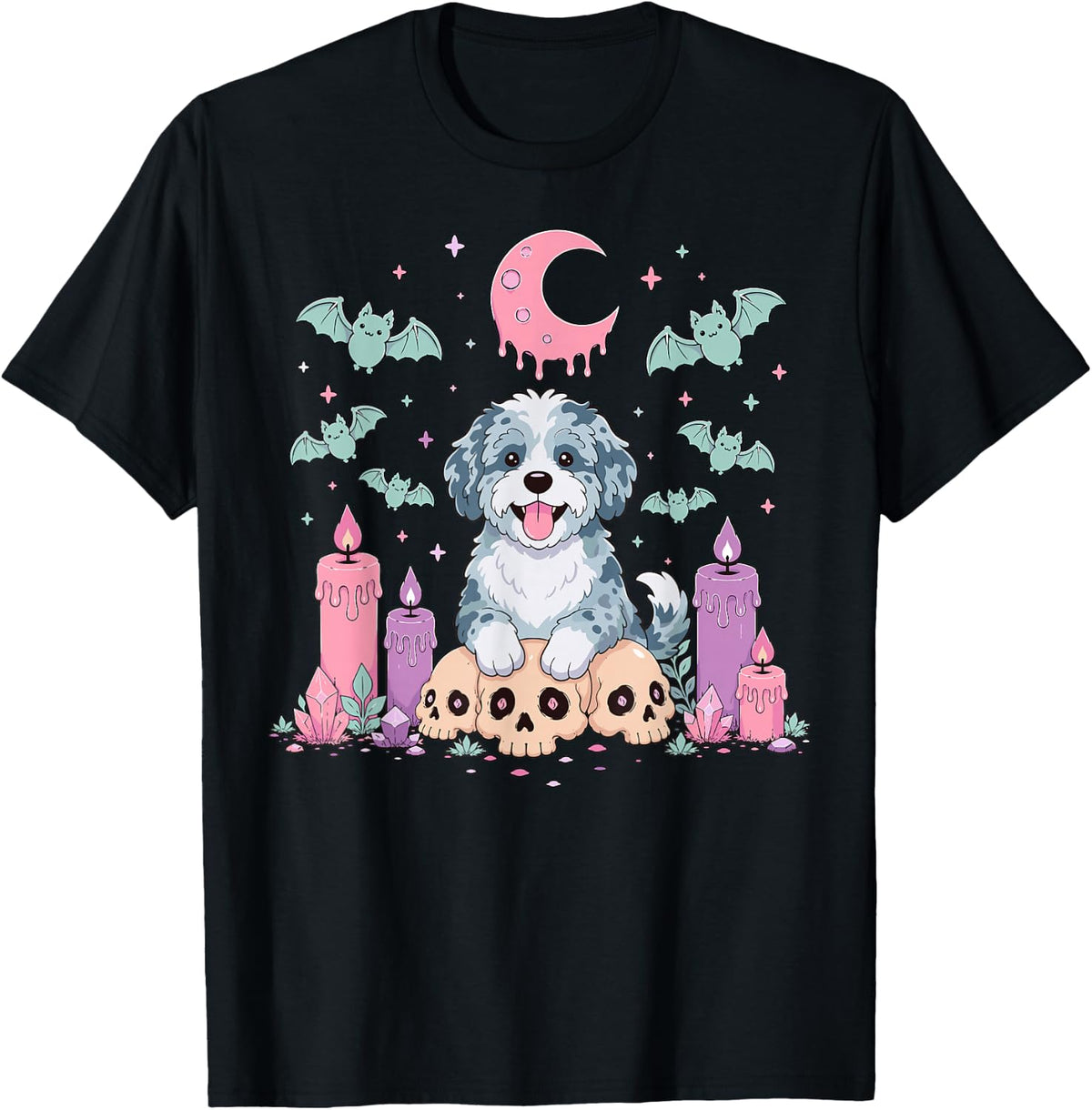 Aussiedoodle Dog Lover Kawaii Pastel Goth T-Shirt - Black