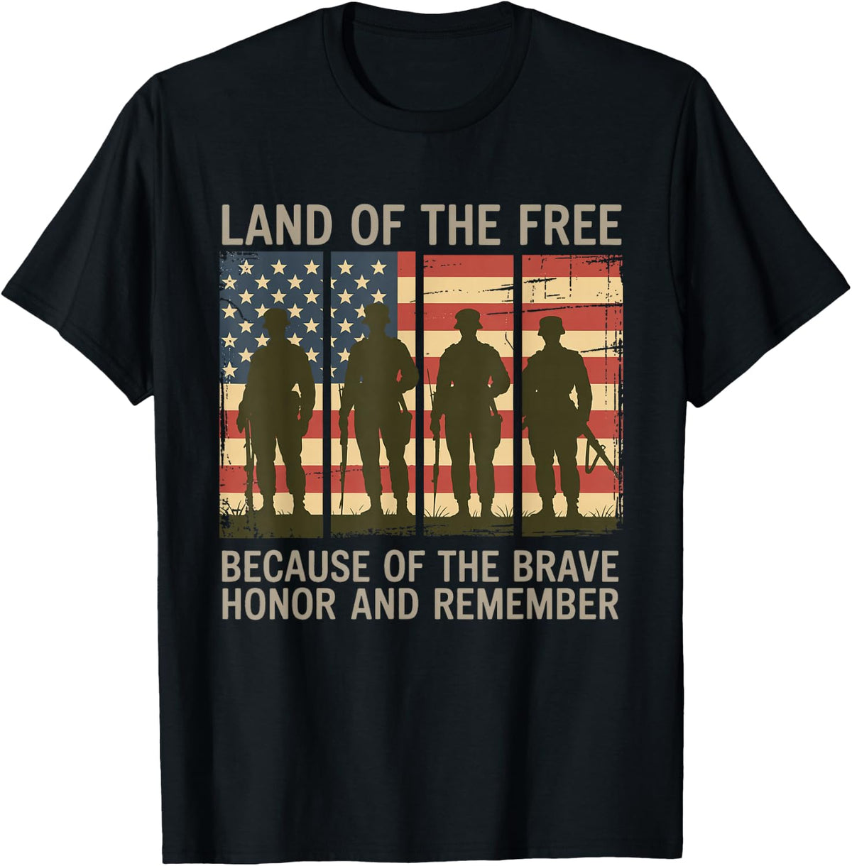 Land Of The Free Because Of The Brave Honor And Remember T-Shirt - Black