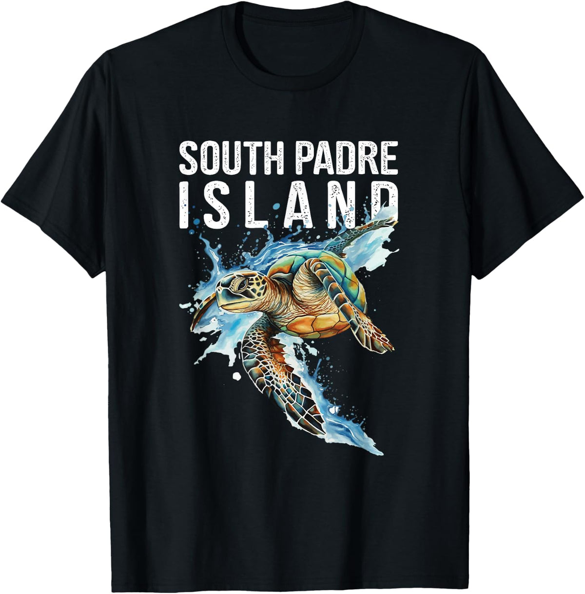 South Padre Island Texas Souvenir Watercolor Sea Turtle T-Shirt - Black