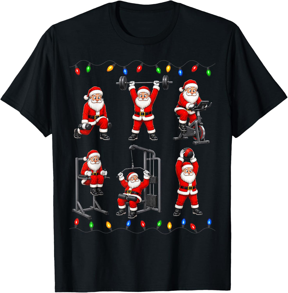 Santa Claus Fitness Training Weightlifting Christmas Workout T-Shirt - Black