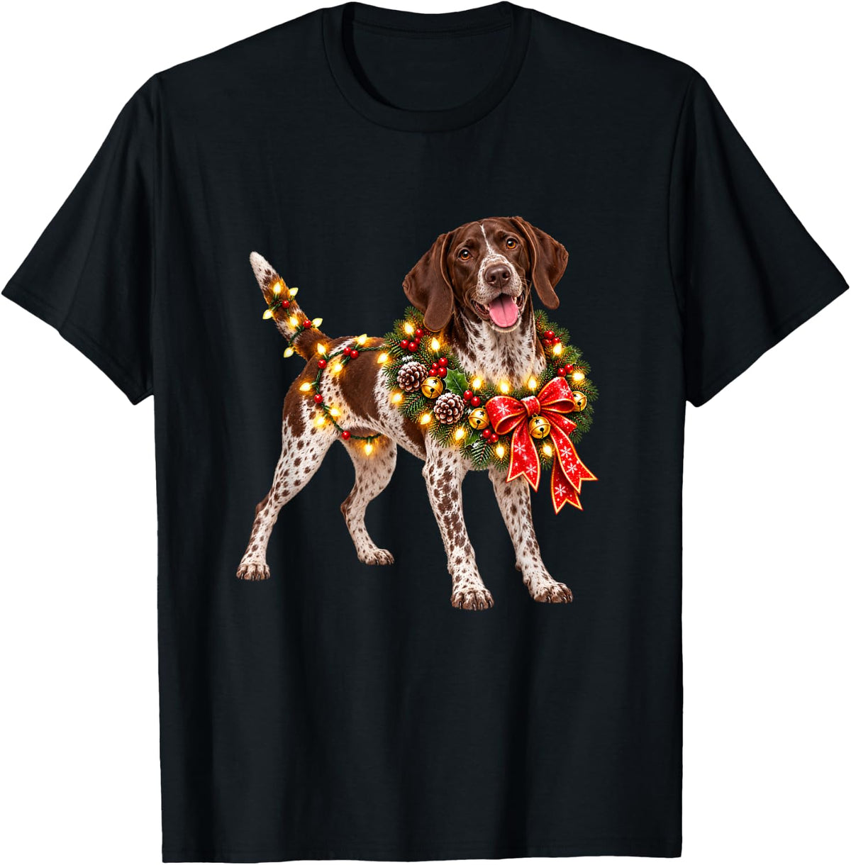 German Shorthaired Pointer Christmas Wreath Decoration Xmas T-Shirt - Black