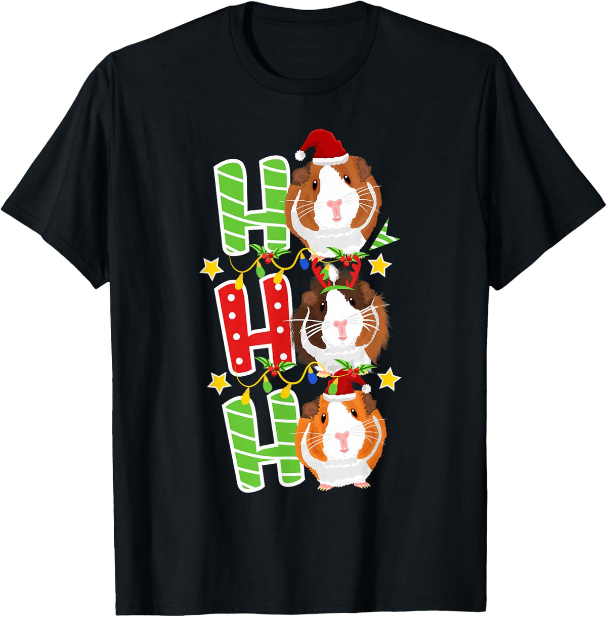 Santa Christmas Guinea Pig Lover Owner Stuff Piggy Cavy T-Shirt - Black