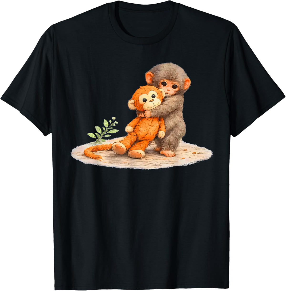 Monkey Punch, Baby Monkey Holding Plush Toy T-Shirt - Black