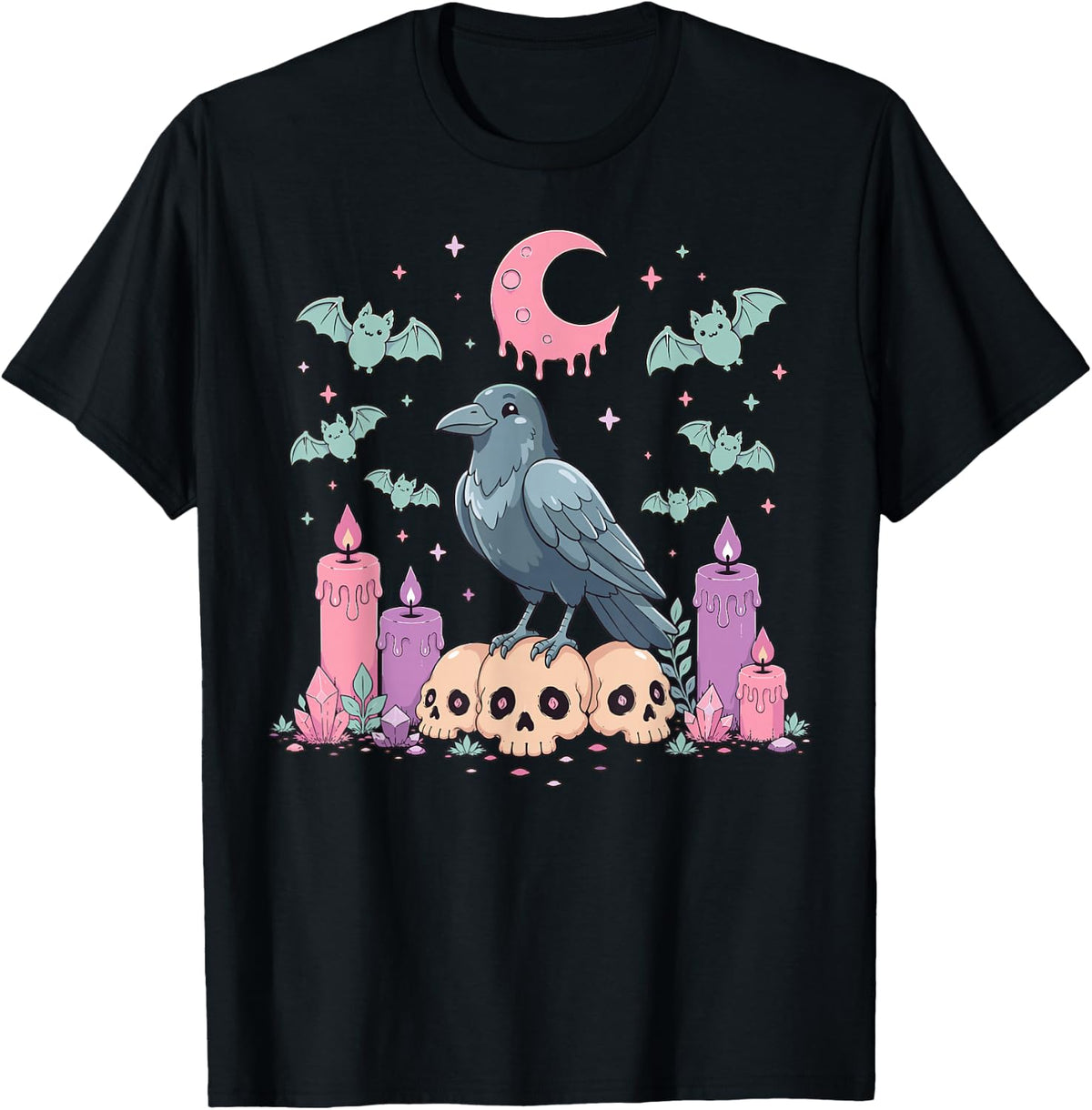Raven Crow Lover Bird Animal Kawaii Pastel Goth T-Shirt - Black