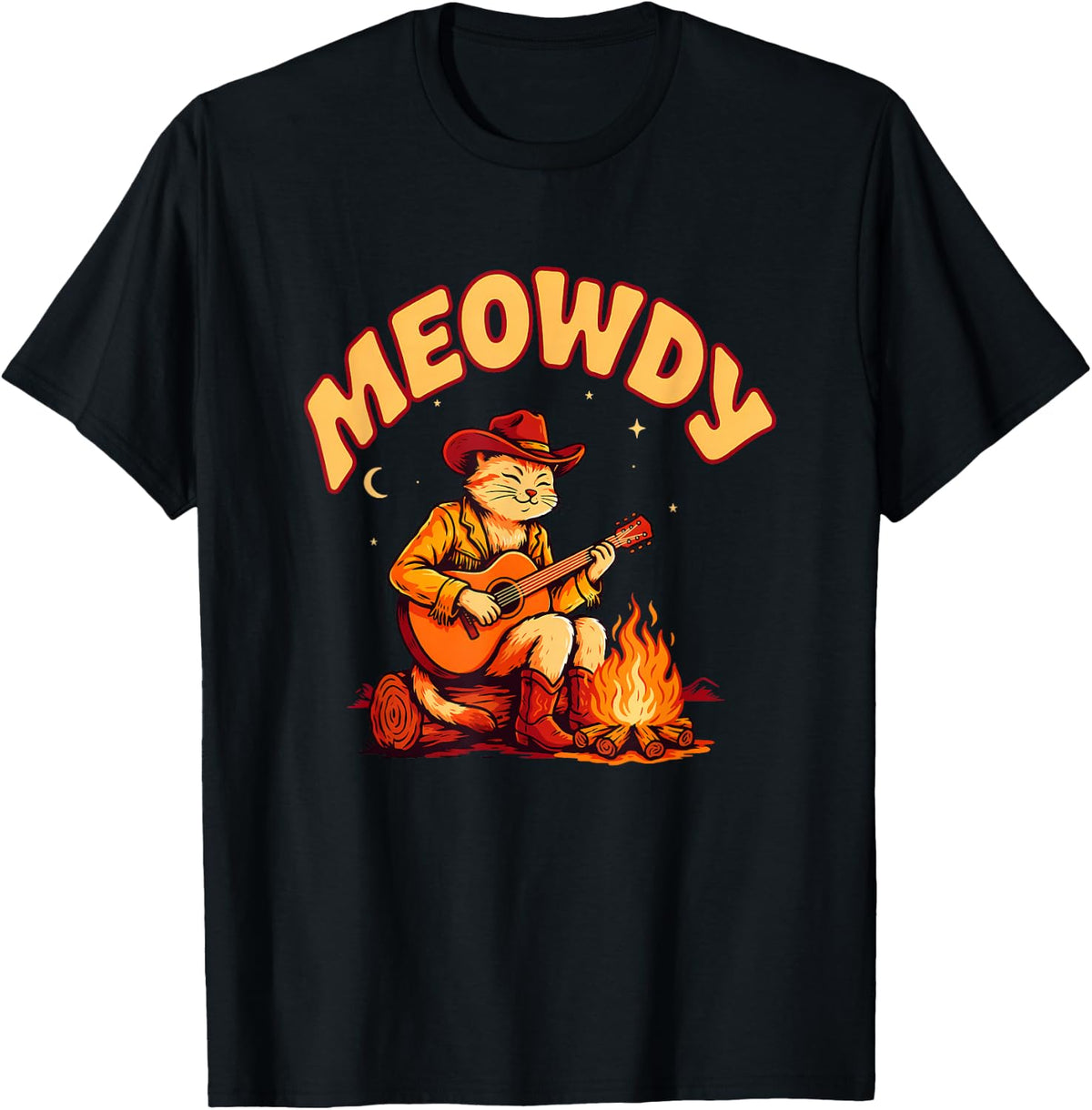 Meowdy Funny Cowboy Cat Pun Country Western Cowgirl Cat Mom T-Shirt - Black