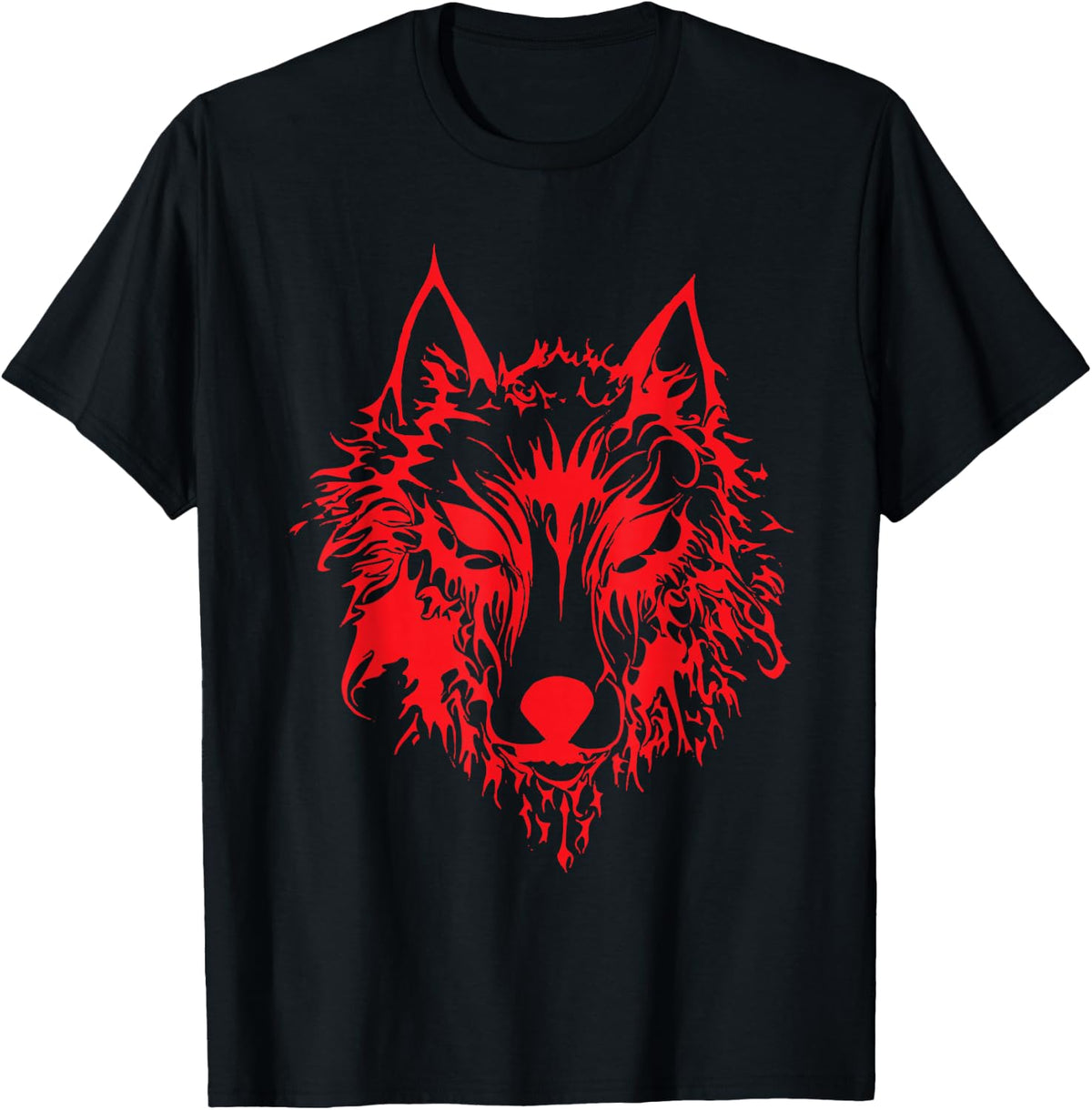 Red Fenrir Nordic Wolf Odin Nordic Walhall Mjolnir T-Shirt - Black