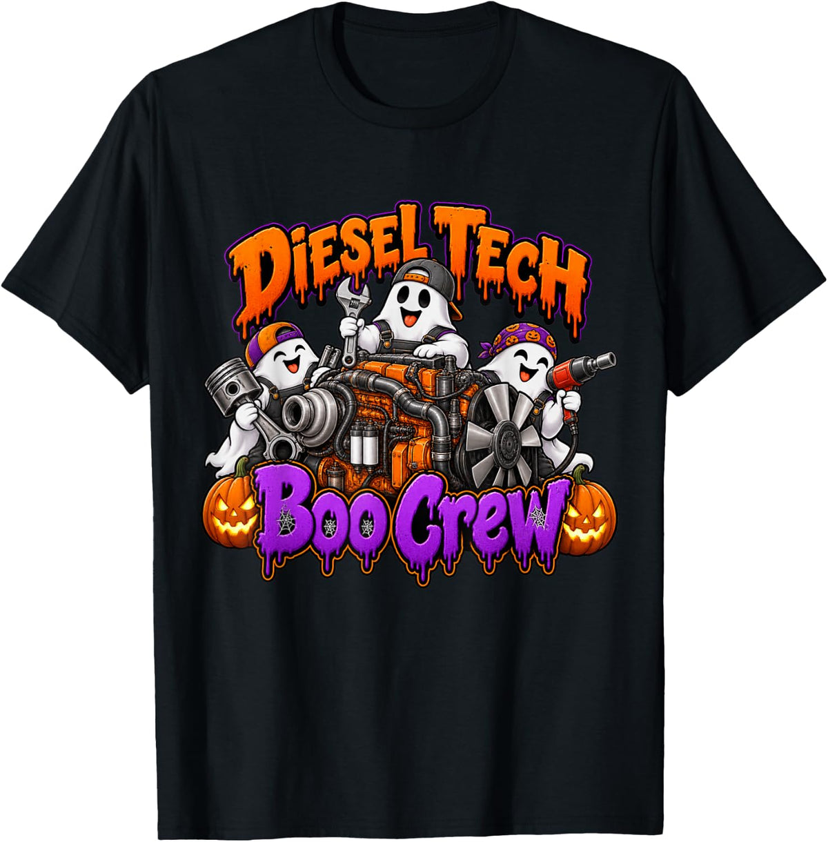 Diesel Tech Boo Crew Matching Halloween Costume Ghost T-Shirt - Black