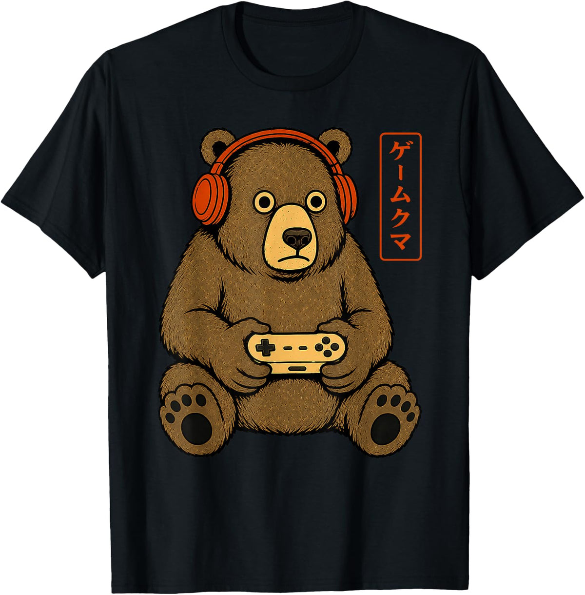 Funny Anime Gamer Bear Video Gaming Japanese Retro Vintage T-Shirt - Black