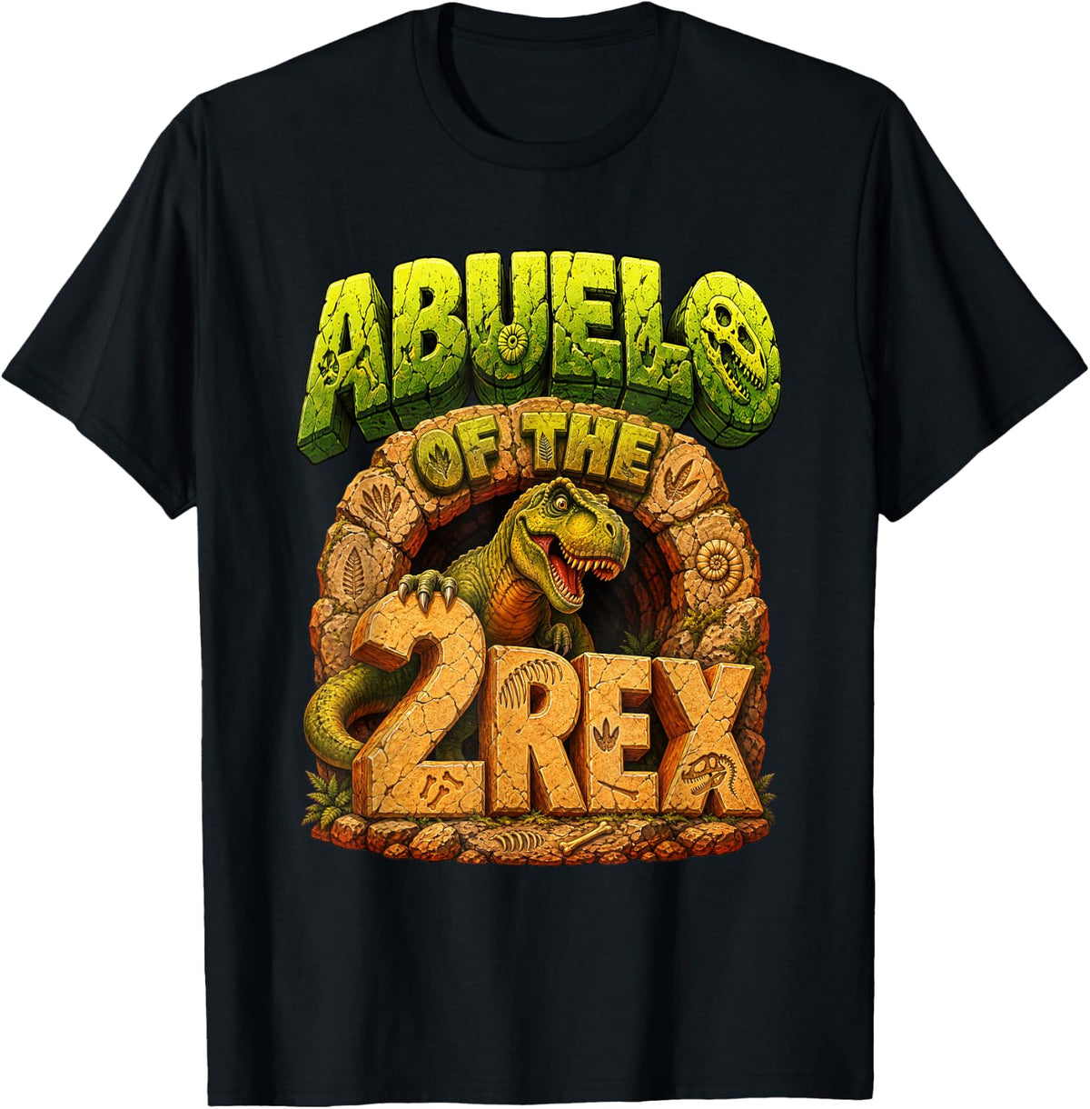 T-Rex Grandpa Abuelo of The Two Rex 2nd Birthday Boy T-Shirt - Black